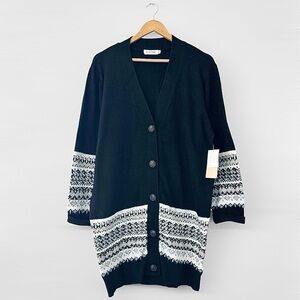 New JustFab Black & White Cardigan in Small White Patterned Women's Sweater